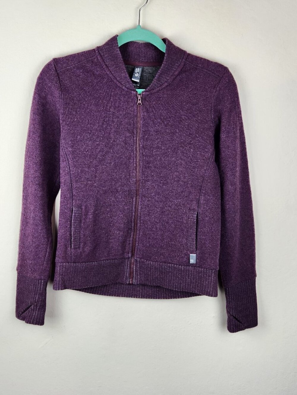 Mountain Hardwear Sarafin Wool Blend Knit Bomber Sweater Jacket Purple sz XS